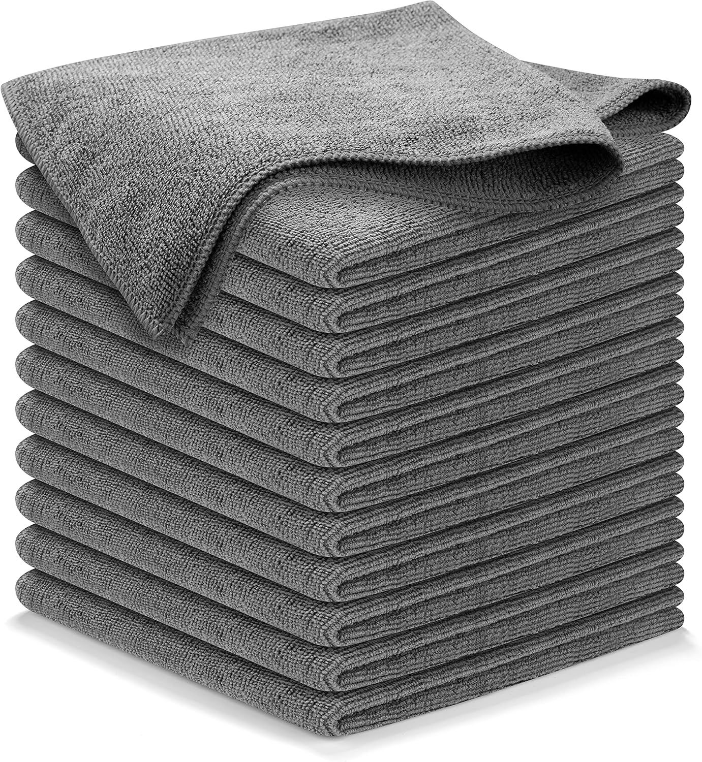 Microfiber Cleaning Cloth Grey - 12 Pcs 12.5"x12.5" - High Performance - 1200 Washes, Ultra Absorbent Microfiber Towel Weave Grime & Liquid for Streak-Free Mirror Shine - Car Washing Cloth