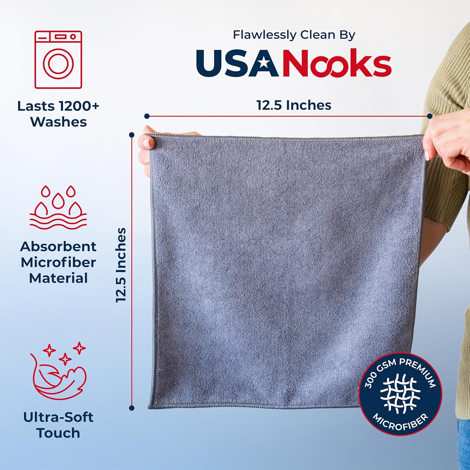 Microfiber Cleaning Cloth Grey - 12 Pcs 12.5"x12.5" - High Performance - 1200 Washes, Ultra Absorbent Microfiber Towel Weave Grime & Liquid for Streak-Free Mirror Shine - Car Washing Cloth