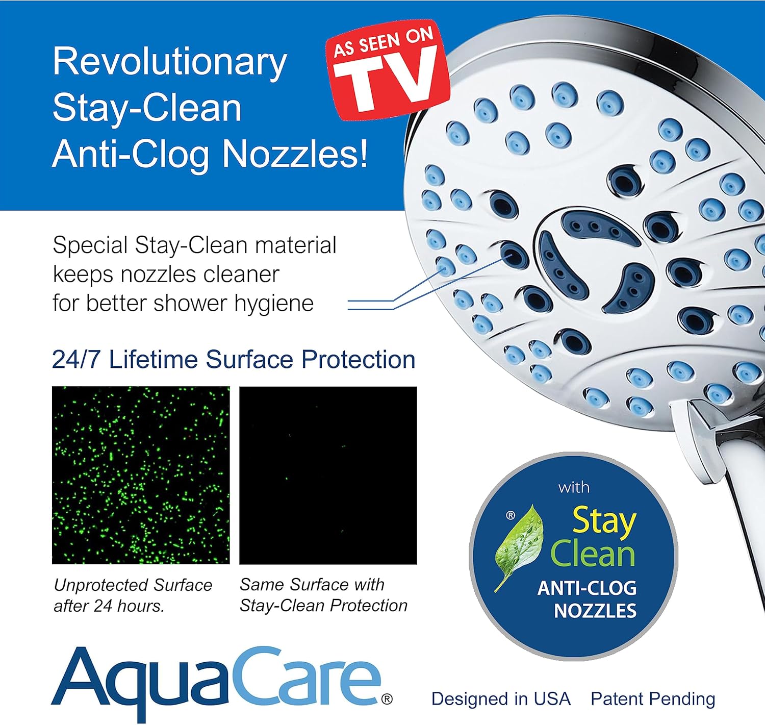 AquaCare As-Seen-On-TV High Pressure 48-setting Rain & Handheld 3-way Shower Head Combo - Anti-clog Nozzles/Tub, Tile & Pet Power Wash/Extra Long 6 ft. Hose/All Chrome Finish