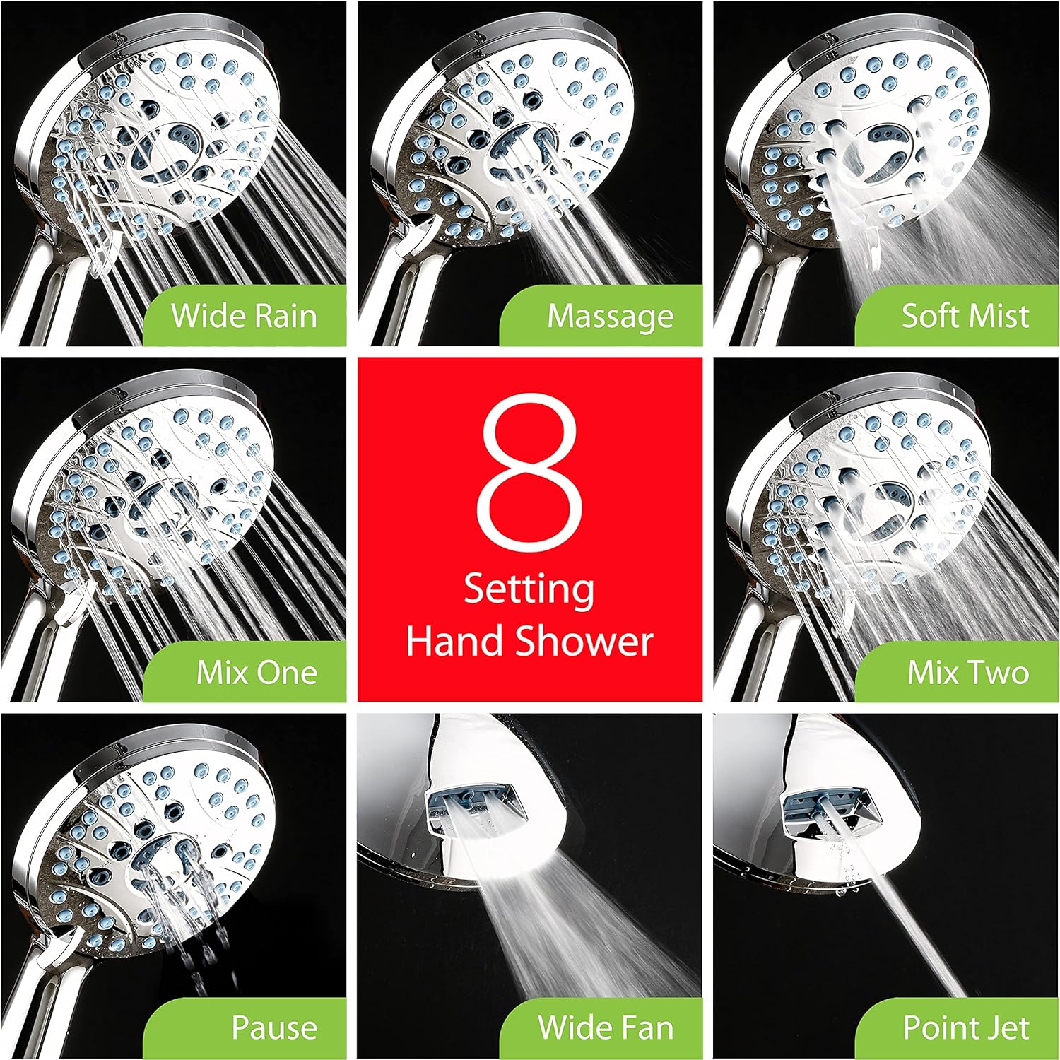 AquaCare As-Seen-On-TV High Pressure 48-setting Rain & Handheld 3-way Shower Head Combo - Anti-clog Nozzles/Tub, Tile & Pet Power Wash/Extra Long 6 ft. Hose/All Chrome Finish