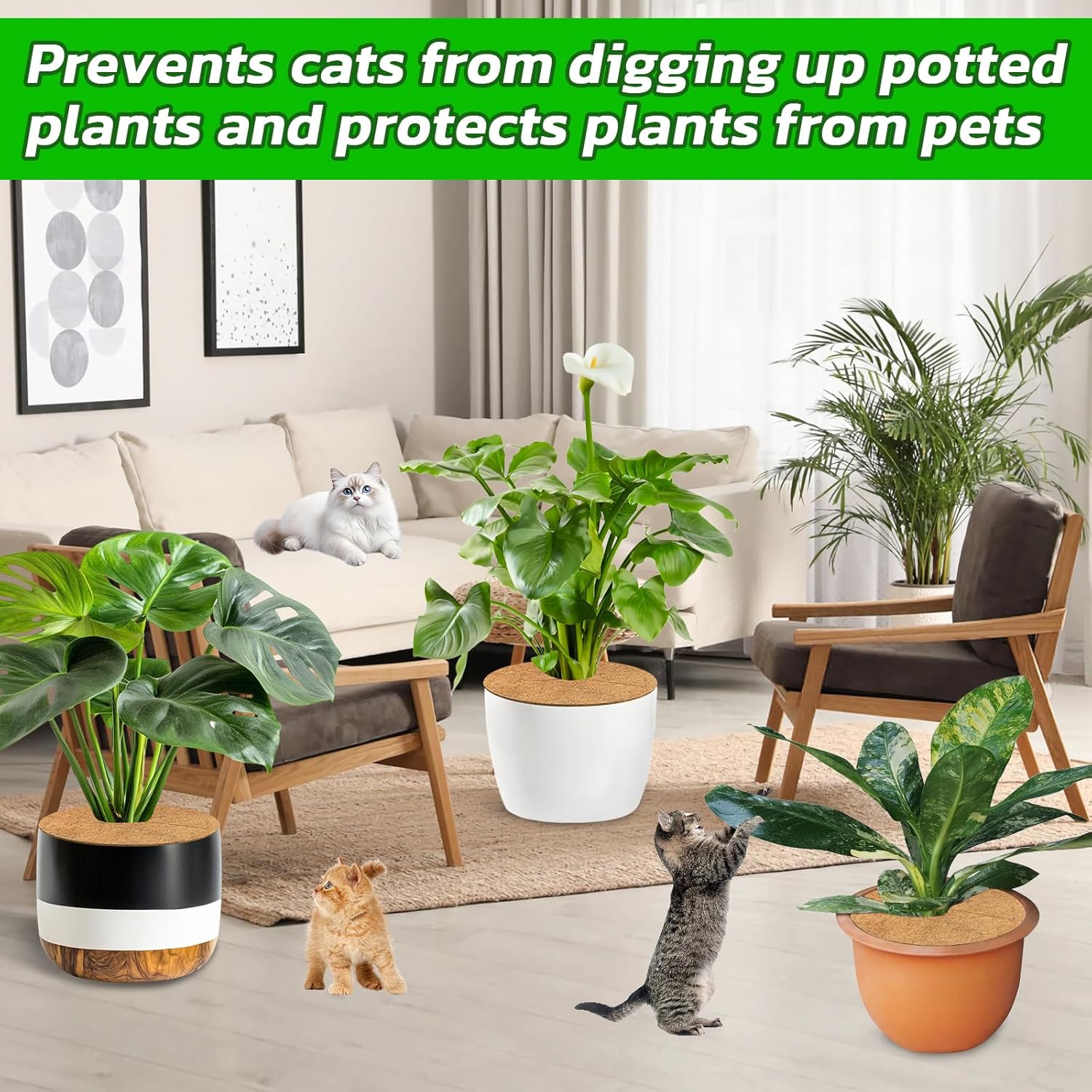 4pcs Coconut Fiber Mulch Ring Tree Plant Protector Mat, 14 Inch Natural Coco Coir Tree Mulch Ring Plant Pot Soil Cover, Tree Rings Disc Plant Cover for Indoor Outdoor Plants, Landscaping