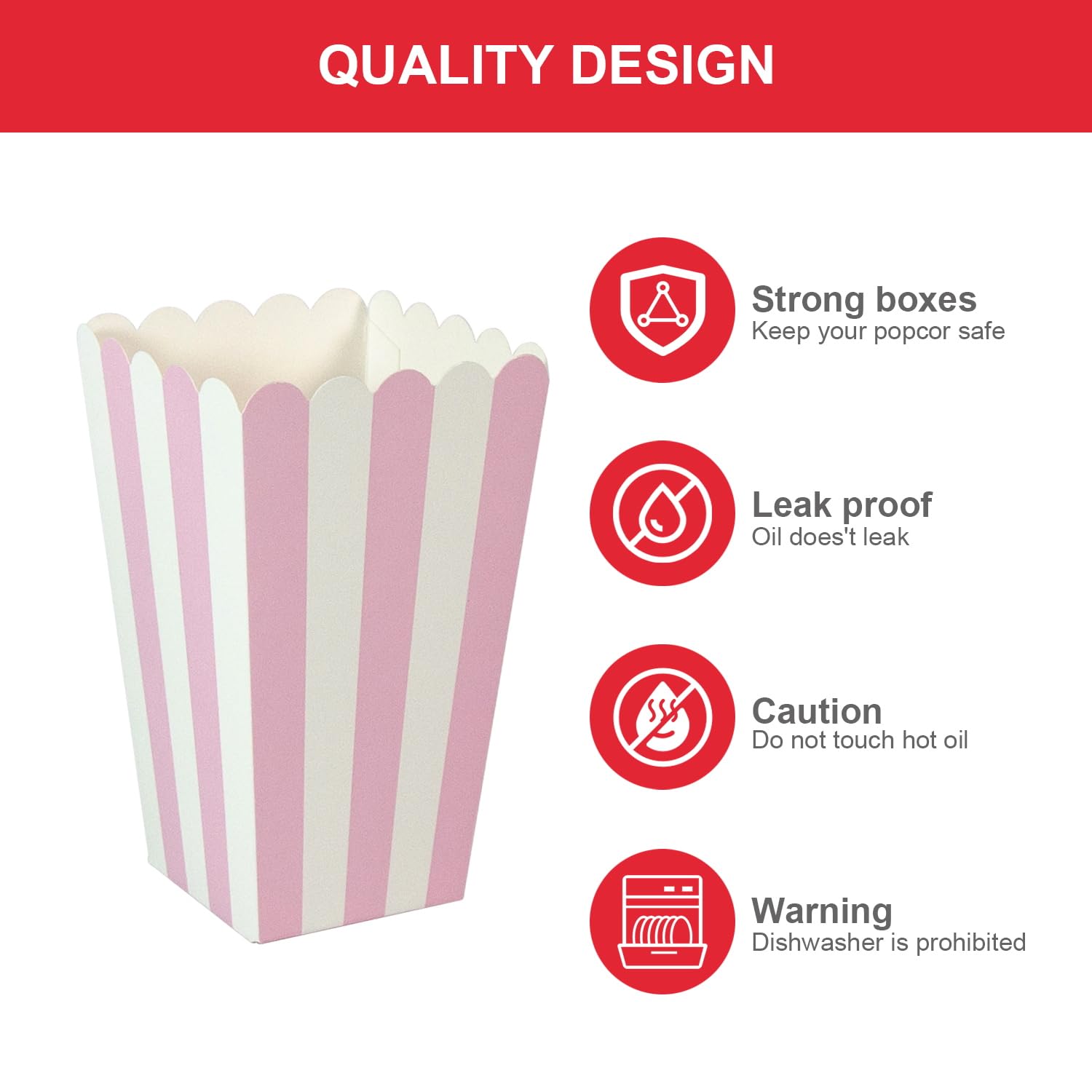 24 Pack Striped Popcorn Boxes - Carnival Parties Mini Paper Popcorn and Candy Containers, Party Supplies for Movie Nights Pink