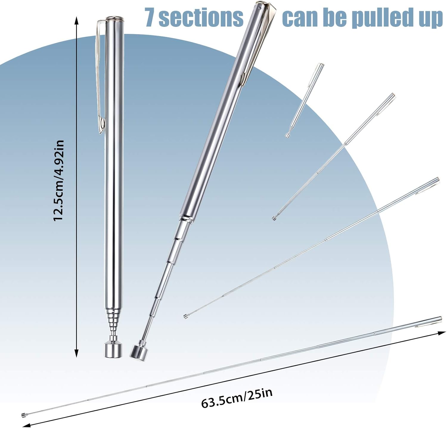 4 Pieces Telescoping Magnetic Pick up Tool Grabbers Reacher Tools with Pocket Clip 25 Inch Telescopic Retrieving Magnet Gift for Man, Father, Mechanic, Handyman, Husband Silver