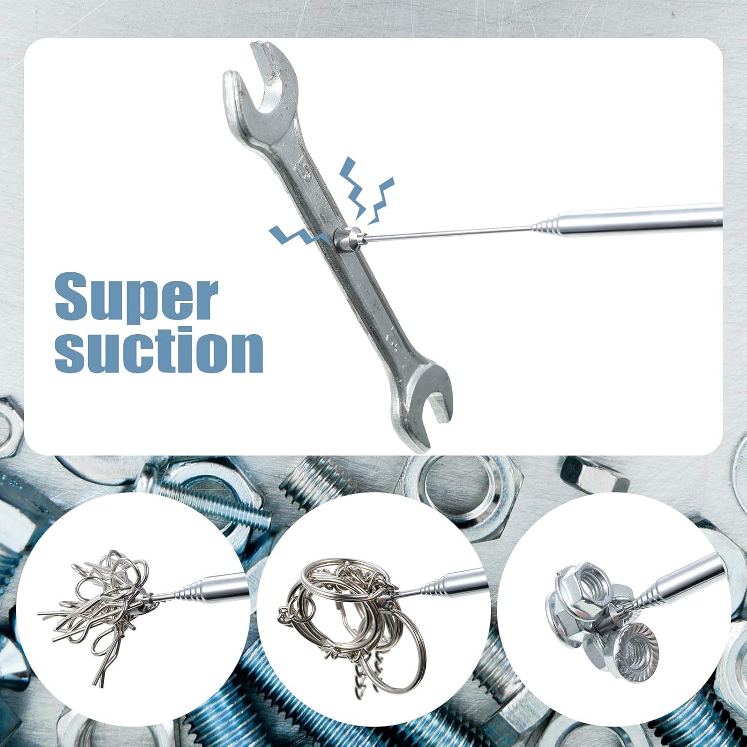 4 Pieces Telescoping Magnetic Pick up Tool Grabbers Reacher Tools with Pocket Clip 25 Inch Telescopic Retrieving Magnet Gift for Man, Father, Mechanic, Handyman, Husband Silver