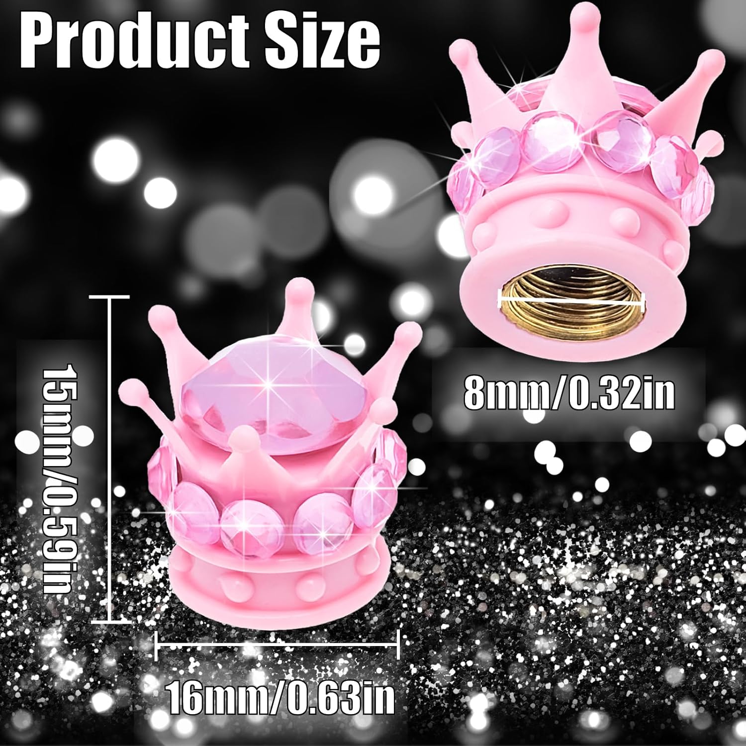 4PCS Crown Bling Tire Stem Valve Caps, Crystal Diamond Car Wheel Tire Valve Caps Universal Copper Core Stem Covers for Cars, SUV, Trucks, Bikes, Motorcycles, Bicycles Pink