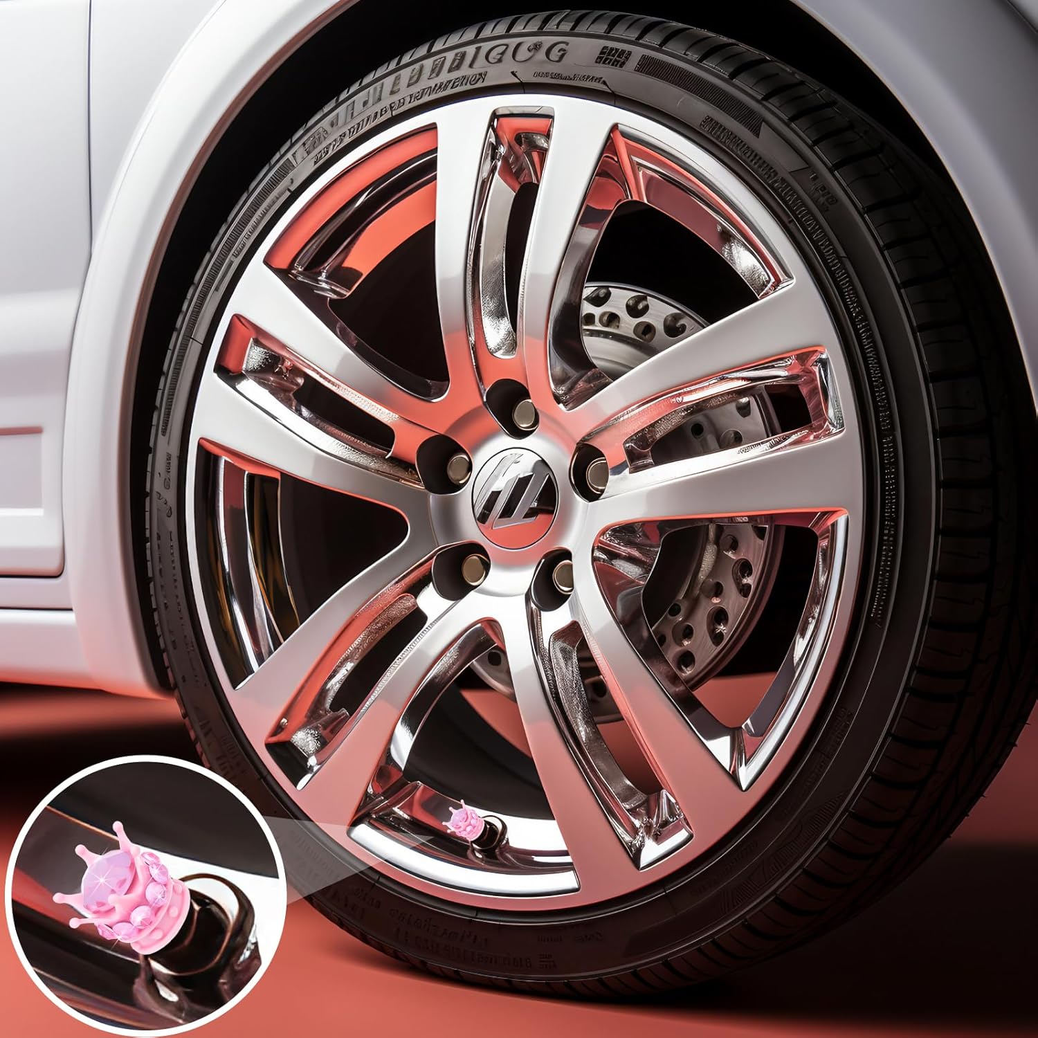 4PCS Crown Bling Tire Stem Valve Caps, Crystal Diamond Car Wheel Tire Valve Caps Universal Copper Core Stem Covers for Cars, SUV, Trucks, Bikes, Motorcycles, Bicycles Pink