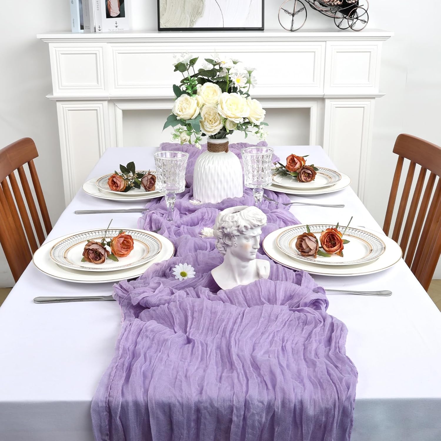 8 Pack Lilac Purple Cheesecloth Table Runner 10Ft Easter Spring Lavender Gauze Cheese Cloth Table Runner 120 Inch Boho Sheer Rustic Fabric for Holiday Decor Bridal Baby Shower Wedding Decoration