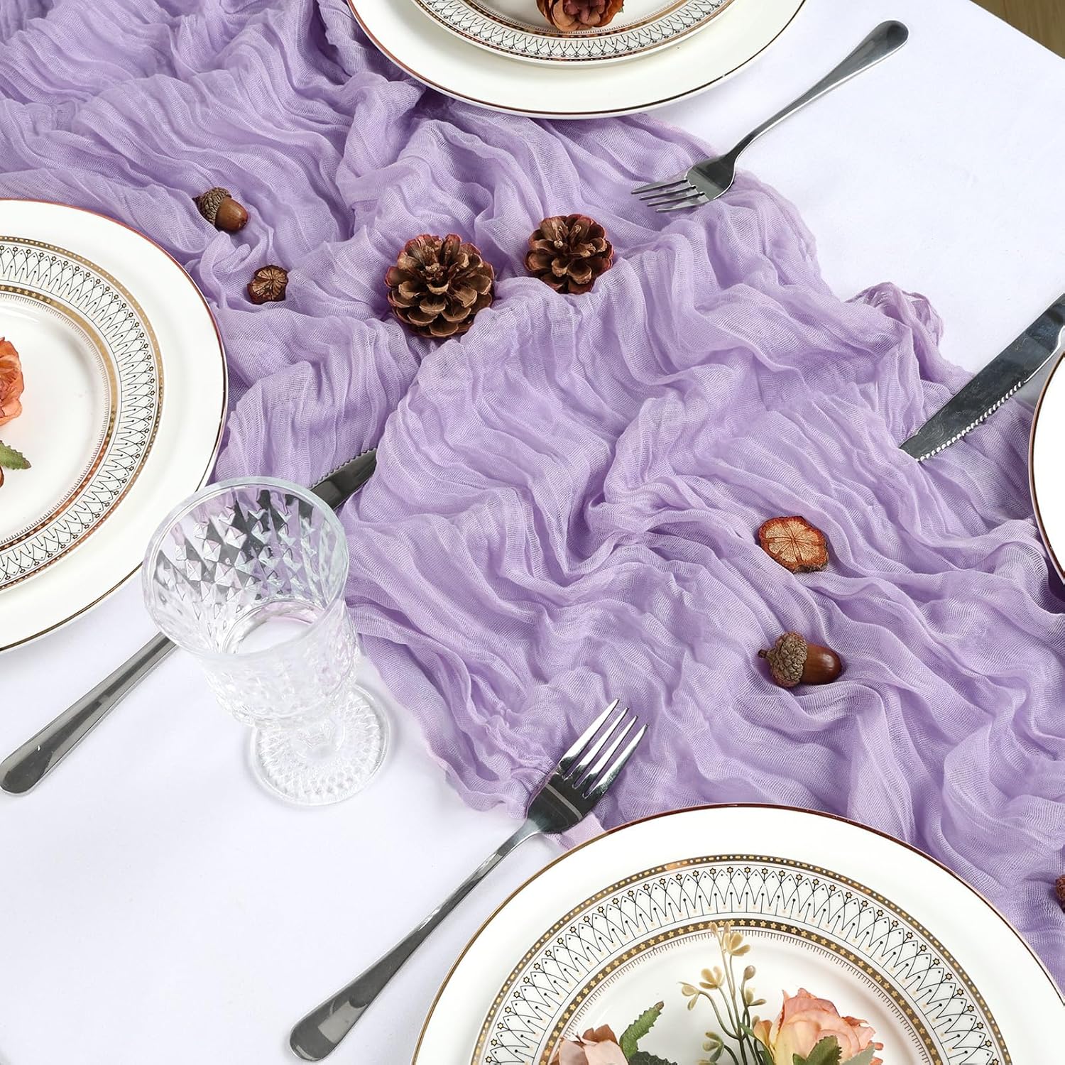 8 Pack Lilac Purple Cheesecloth Table Runner 10Ft Easter Spring Lavender Gauze Cheese Cloth Table Runner 120 Inch Boho Sheer Rustic Fabric for Holiday Decor Bridal Baby Shower Wedding Decoration