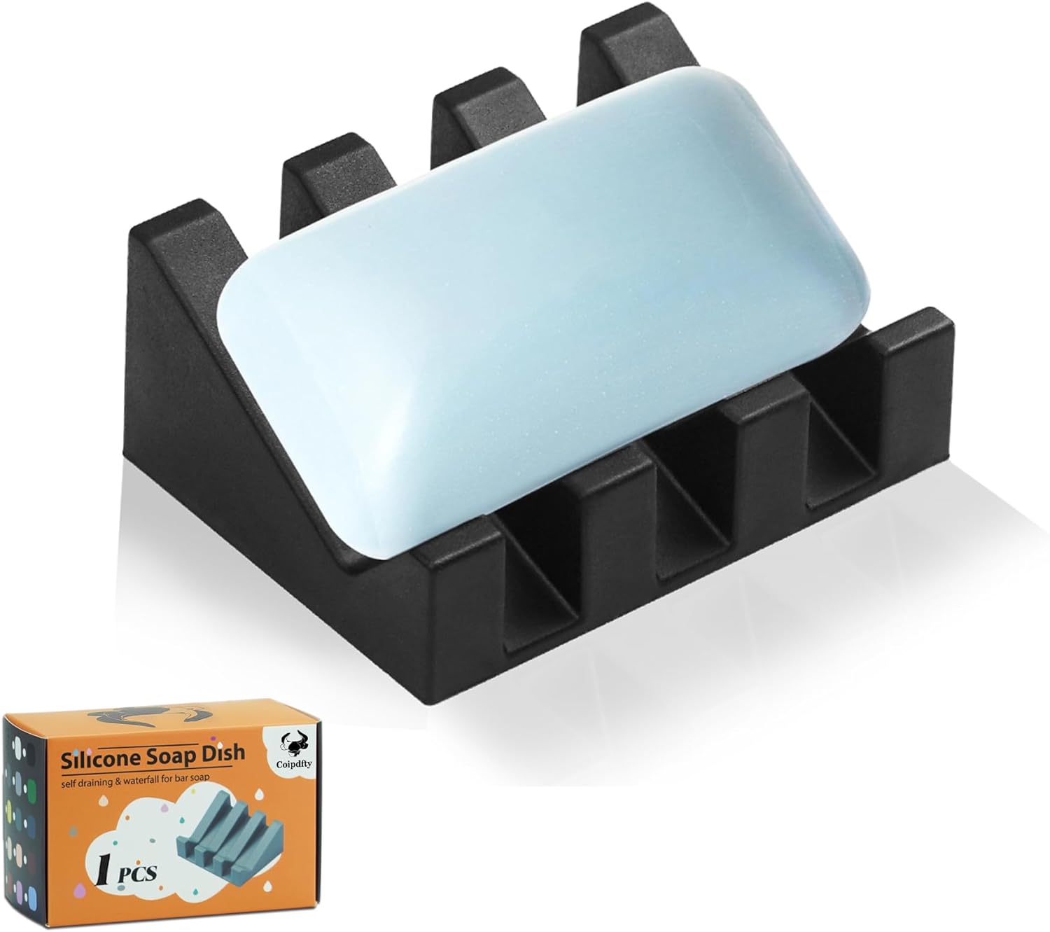 Self Draining Soap Dish Holder,Silicone Soap Dish,for Bathroom,Kitchen, Sponges，Can Extend Soap Life，Keep Soap Bars Dry and Easy Cleaning Black,1-Pack