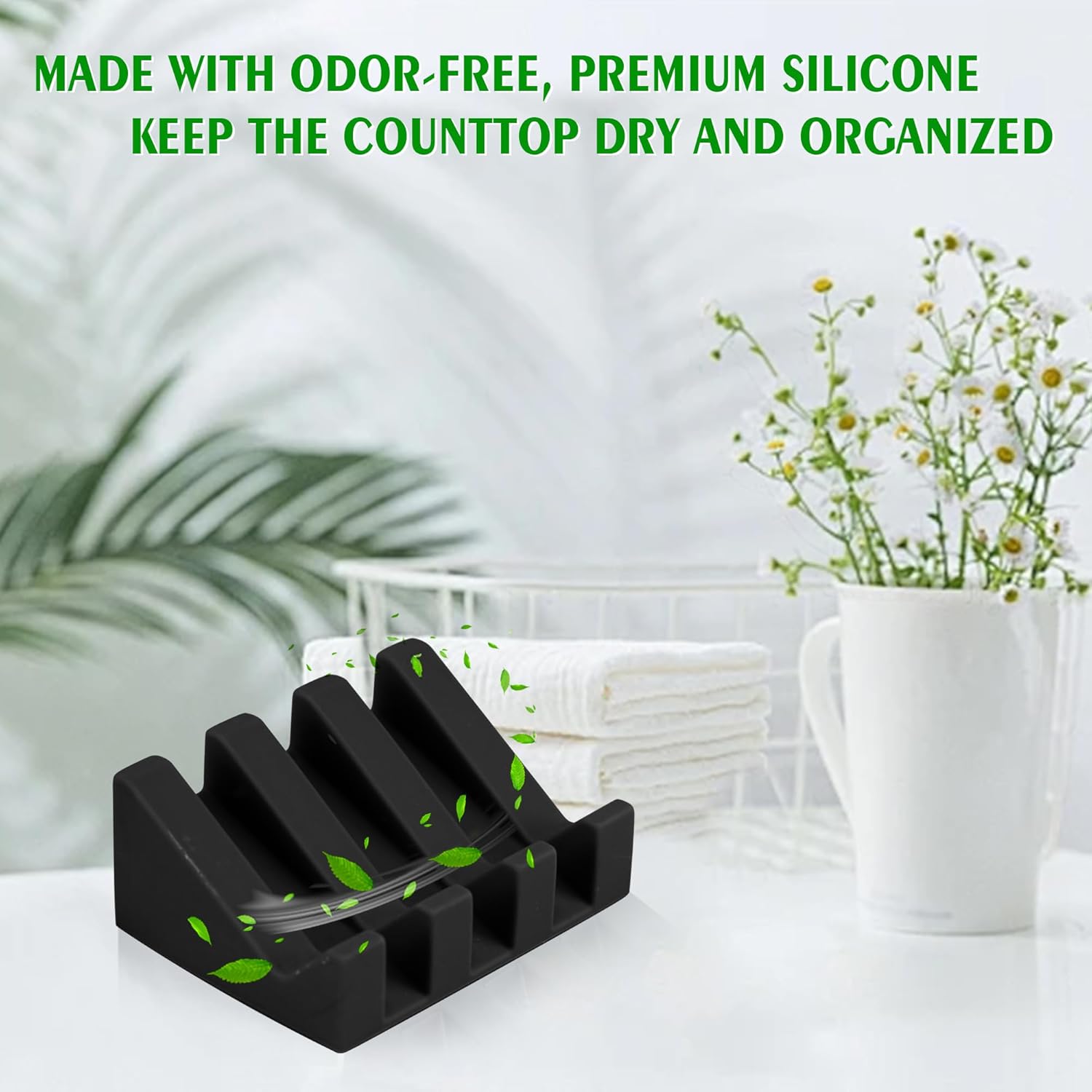 Self Draining Soap Dish Holder,Silicone Soap Dish,for Bathroom,Kitchen, Sponges，Can Extend Soap Life，Keep Soap Bars Dry and Easy Cleaning Black,1-Pack