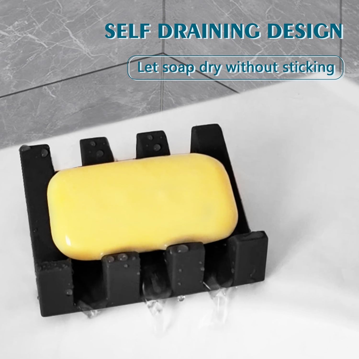 Self Draining Soap Dish Holder,Silicone Soap Dish,for Bathroom,Kitchen, Sponges，Can Extend Soap Life，Keep Soap Bars Dry and Easy Cleaning Black,1-Pack