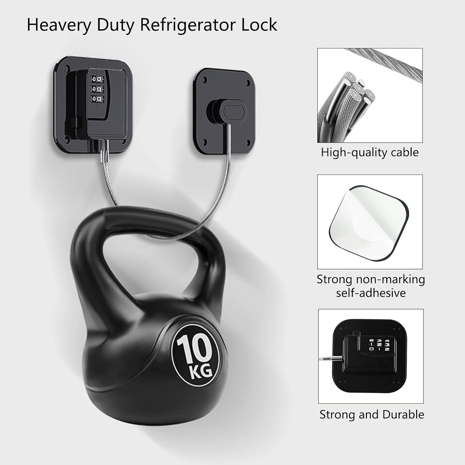 Refrigerator Lock, Heavy Duty Fridge Lock, Combination Lock for Refrigerator Cabinets, Drawers, Safety, Easy Install No Keys Needed Black-2Pack