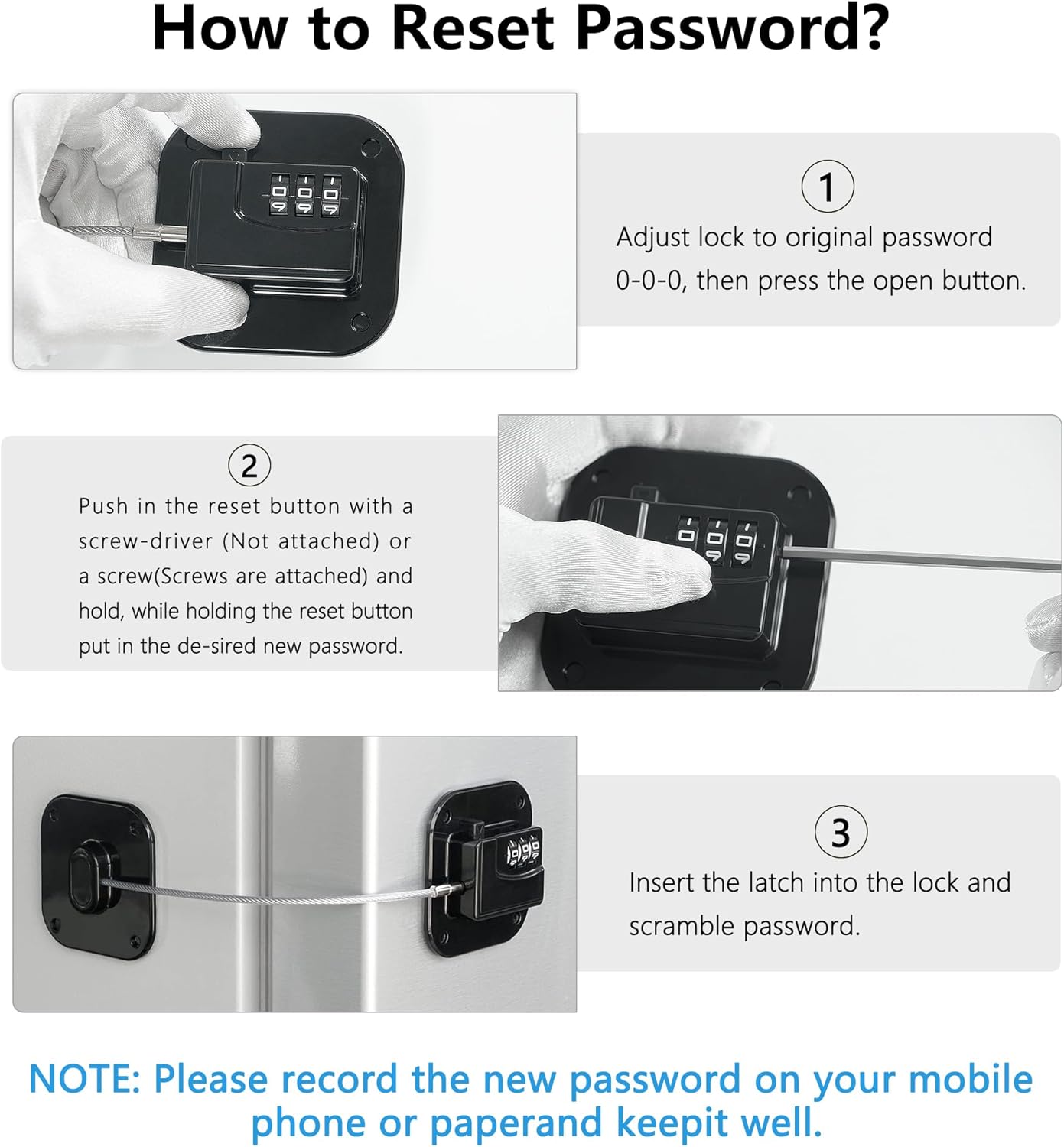 Refrigerator Lock, Heavy Duty Fridge Lock, Combination Lock for Refrigerator Cabinets, Drawers, Safety, Easy Install No Keys Needed Black-2Pack