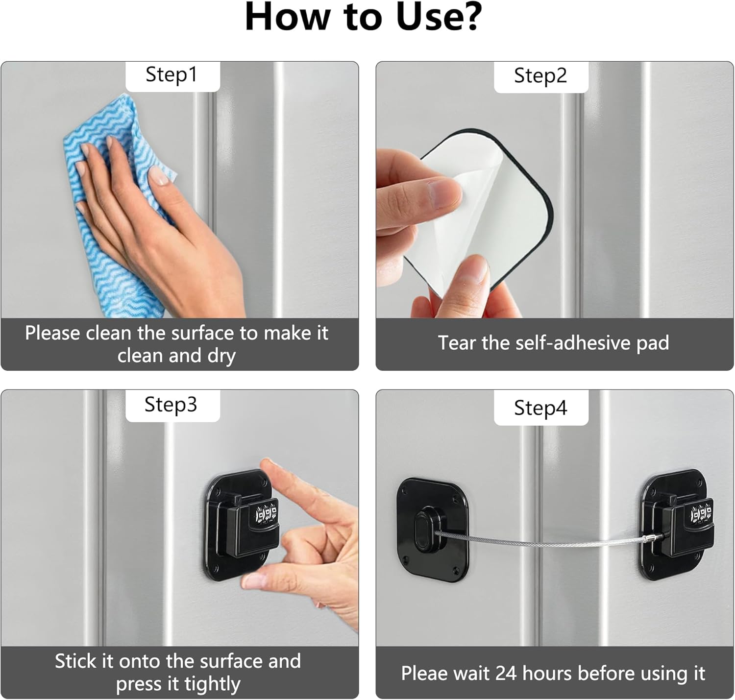 Refrigerator Lock, Heavy Duty Fridge Lock, Combination Lock for Refrigerator Cabinets, Drawers, Safety, Easy Install No Keys Needed Black-2Pack