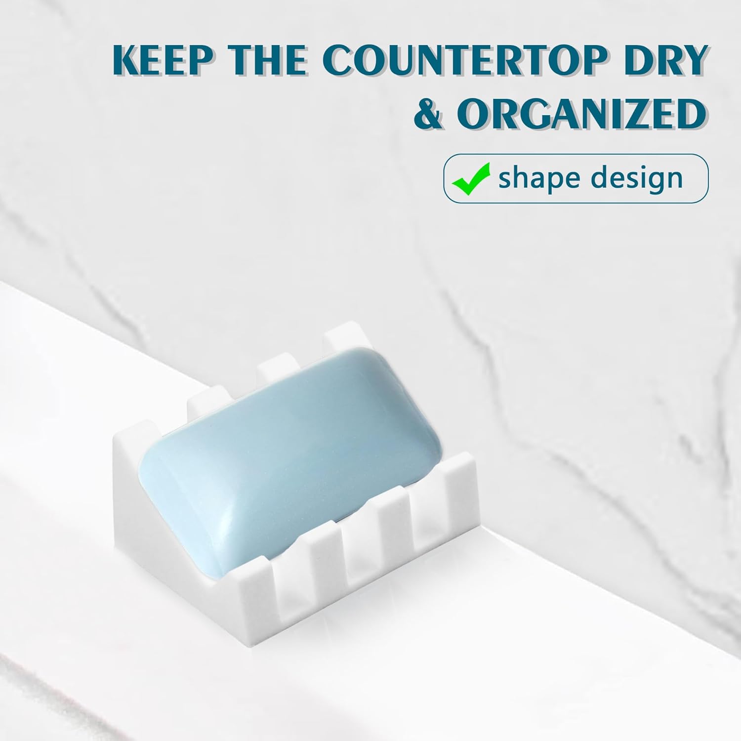Self Draining Soap Dish Holder,Silicone Soap Dish,for Bathroom,Kitchen, Sponges，Can Extend Soap Life，Keep Soap Bars Dry and Easy Cleaning White,1-Pack