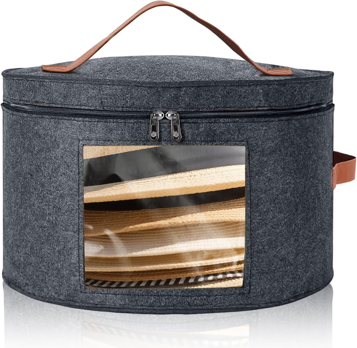 Round Hat Box, Stackable Felt Hat Boxes for Women Storage, Foldable Premium Hat Travel Case with Dustproof Lid, Space Saving Hat Organizer Grey