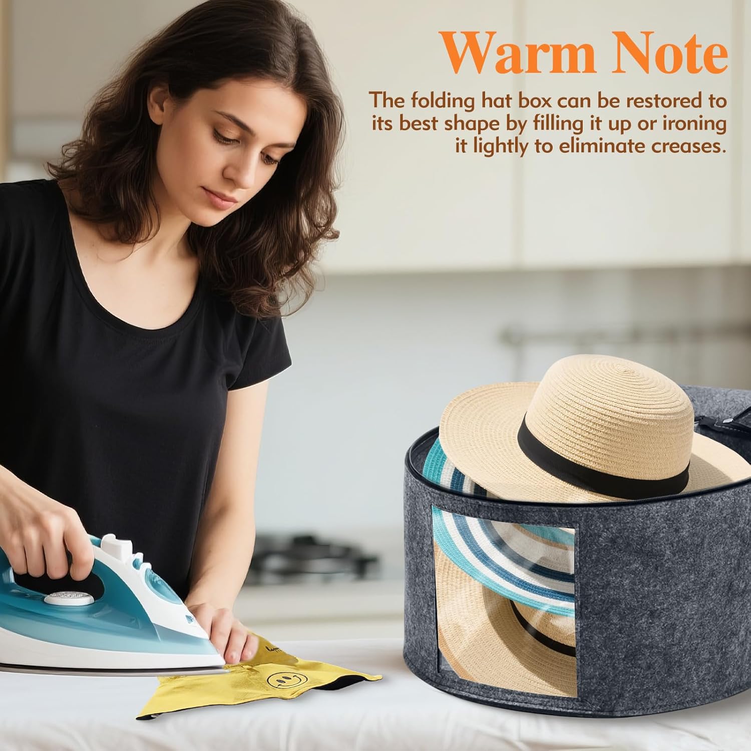 Round Hat Box, Stackable Felt Hat Boxes for Women Storage, Foldable Premium Hat Travel Case with Dustproof Lid, Space Saving Hat Organizer Grey