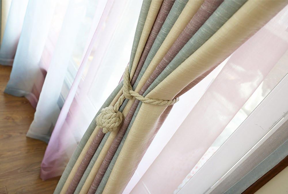 4 Pack Curtain Tiebacks - Heavy Duty Curtain Rope Tieback, Handmade Rural Decorative Curtain Holdbacks Beige