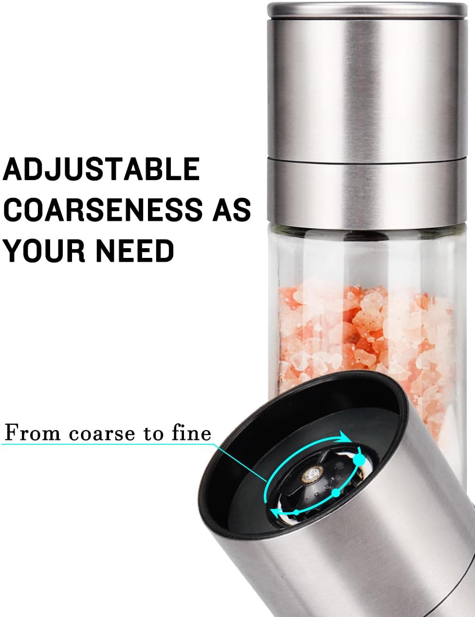 ® Salt and Pepper Grinder Set, Pepper Mill, Sea Salt Shaker Grinder Refillable, Adjustable Coarseness, Stainless Steel with Ceramic Rotor Seasoning not included