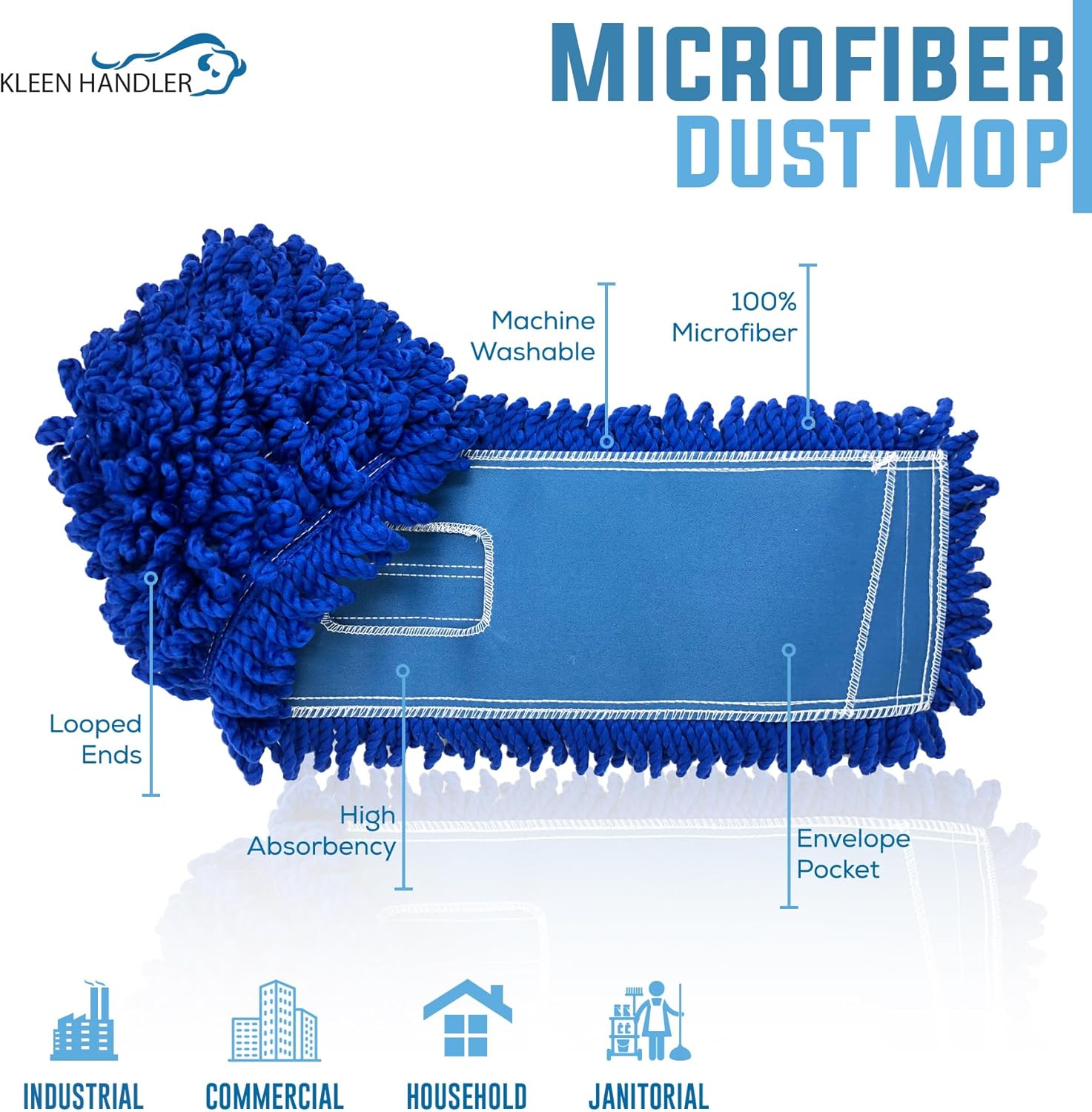 24 inch Microfiber Dust Mop | Medium Washable Commercial Mop Head Replacement, Pack of 3