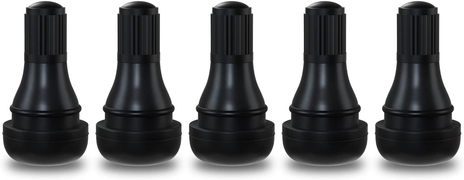 TR412 Rubber Snap-in Short Black Tire Valve Stem for Tubeless 0.453 Inch 11.5mm Rim Holes on Standard Vehicle Tires 5pcs/Bag