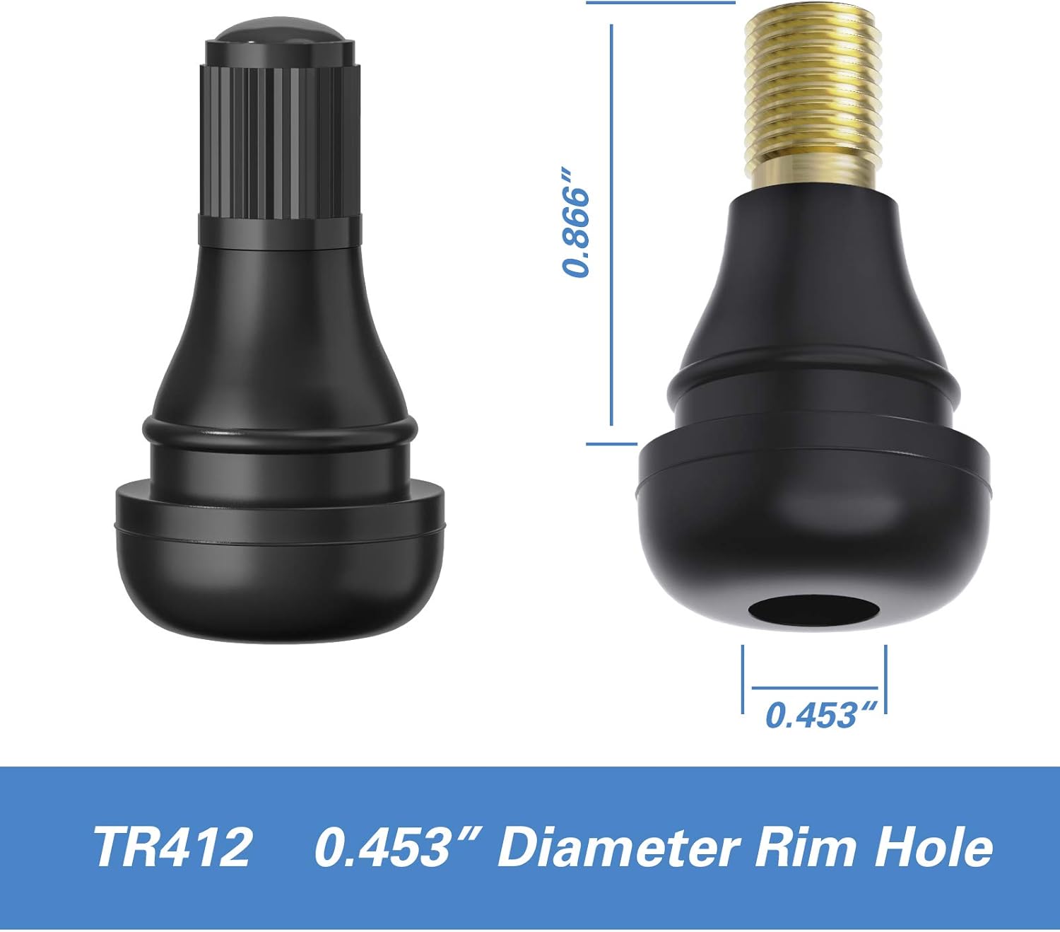 TR412 Rubber Snap-in Short Black Tire Valve Stem for Tubeless 0.453 Inch 11.5mm Rim Holes on Standard Vehicle Tires 5pcs/Bag