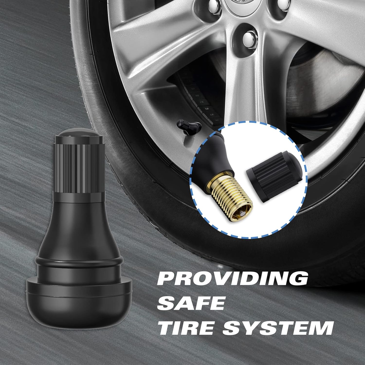 TR412 Rubber Snap-in Short Black Tire Valve Stem for Tubeless 0.453 Inch 11.5mm Rim Holes on Standard Vehicle Tires 5pcs/Bag