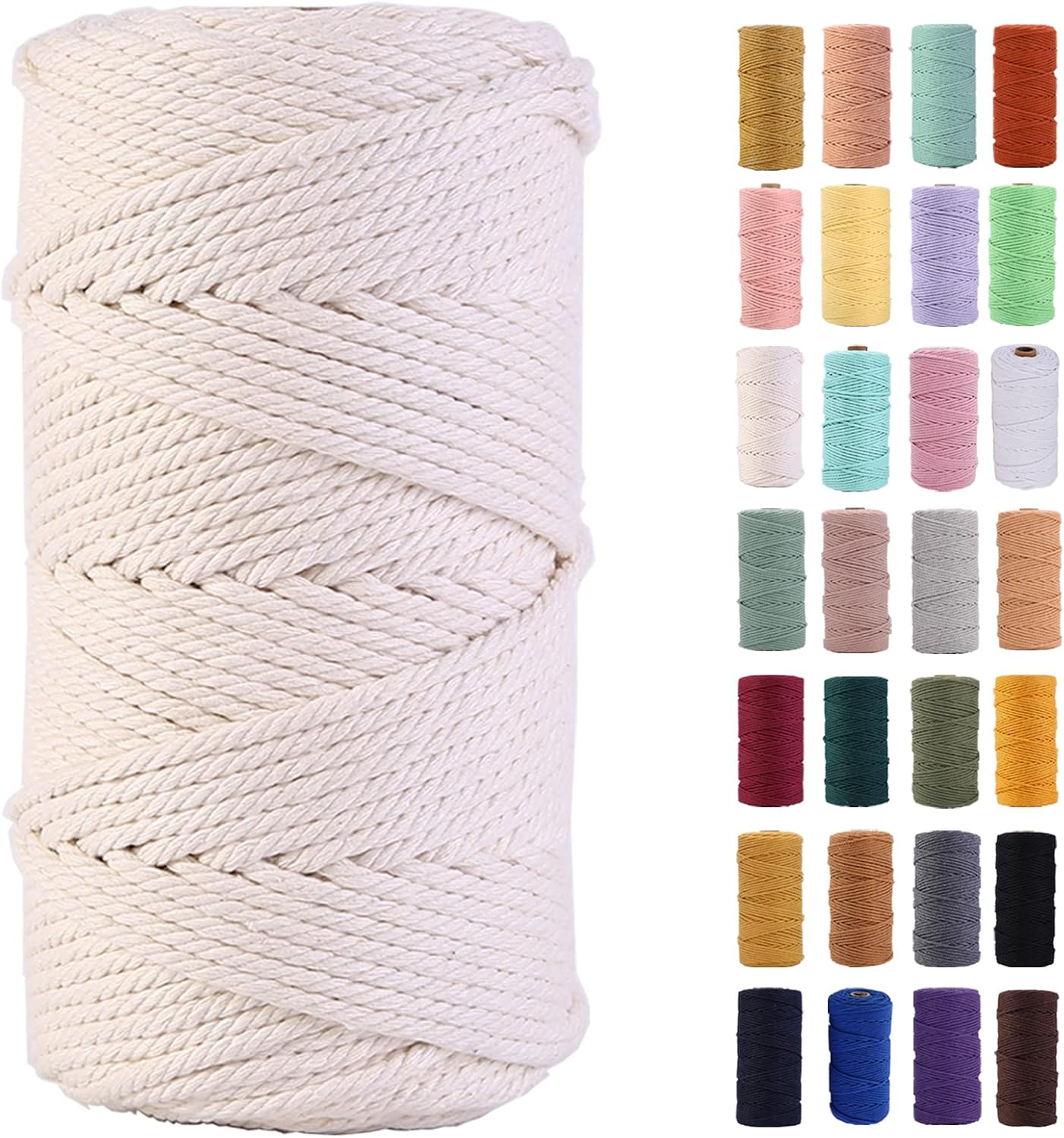 Macrame Cord 3mm x 109Yards,Colored Cotton Rope Colorful Cotton Cord Soft Craft Cord Twine for Wall Hanging Plant Hangers Crafts Decorative Projects