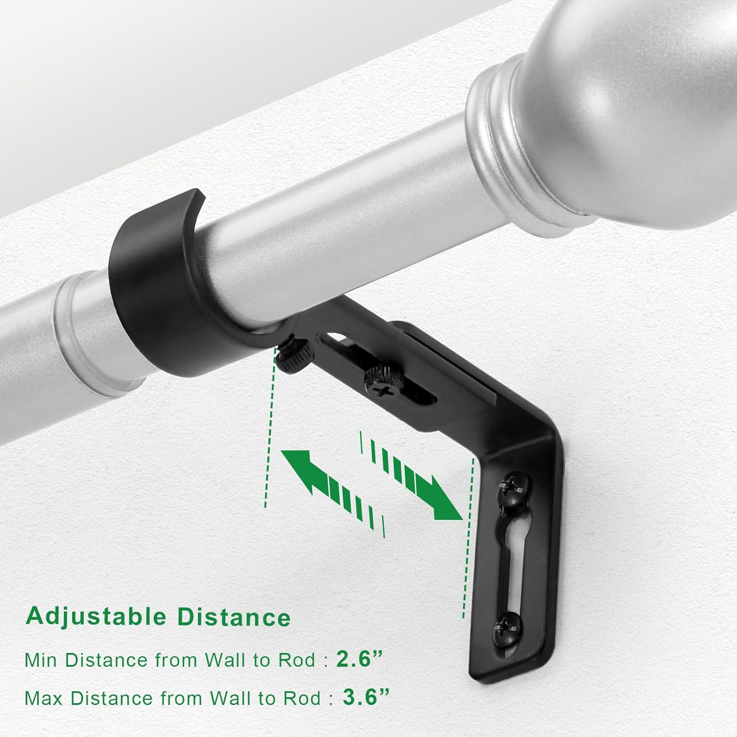 Curtain Rod Bracket Adjustable, Drapery Rod Holder Hooks Support Hangers for 1 inch Diameter Window Curtain Rods Black, 3-Pack