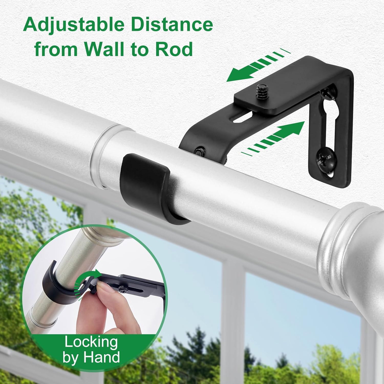 Curtain Rod Bracket Adjustable, Drapery Rod Holder Hooks Support Hangers for 1 inch Diameter Window Curtain Rods Black, 3-Pack