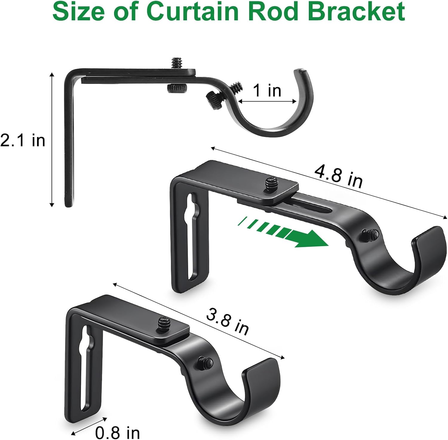 Curtain Rod Bracket Adjustable, Drapery Rod Holder Hooks Support Hangers for 1 inch Diameter Window Curtain Rods Black, 3-Pack