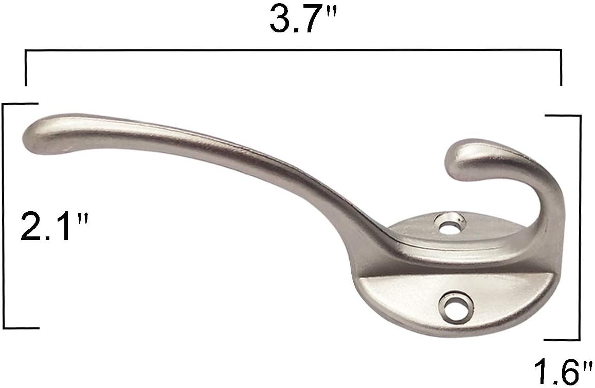 10 Pack Dual Coat Hooks Wall Mounted with 40 Screws Retro Double Hooks Utility Silvery Hooks for Coat, Scarf, Bag, Towel, Key, Cap, Cup, Hat Silvery