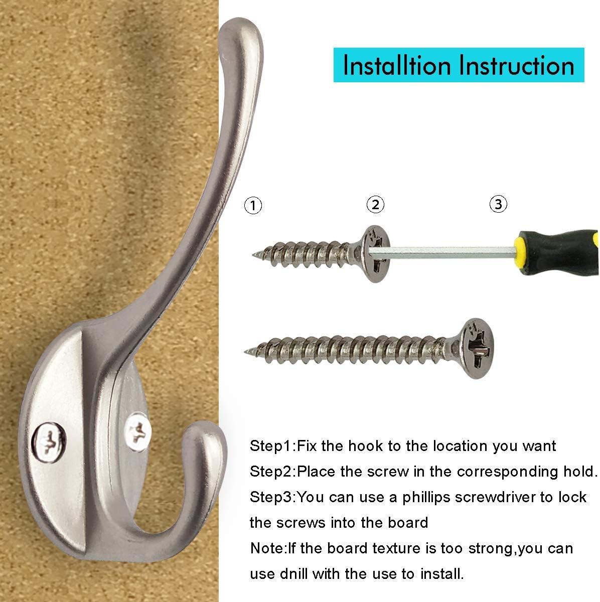 10 Pack Dual Coat Hooks Wall Mounted with 40 Screws Retro Double Hooks Utility Silvery Hooks for Coat, Scarf, Bag, Towel, Key, Cap, Cup, Hat Silvery