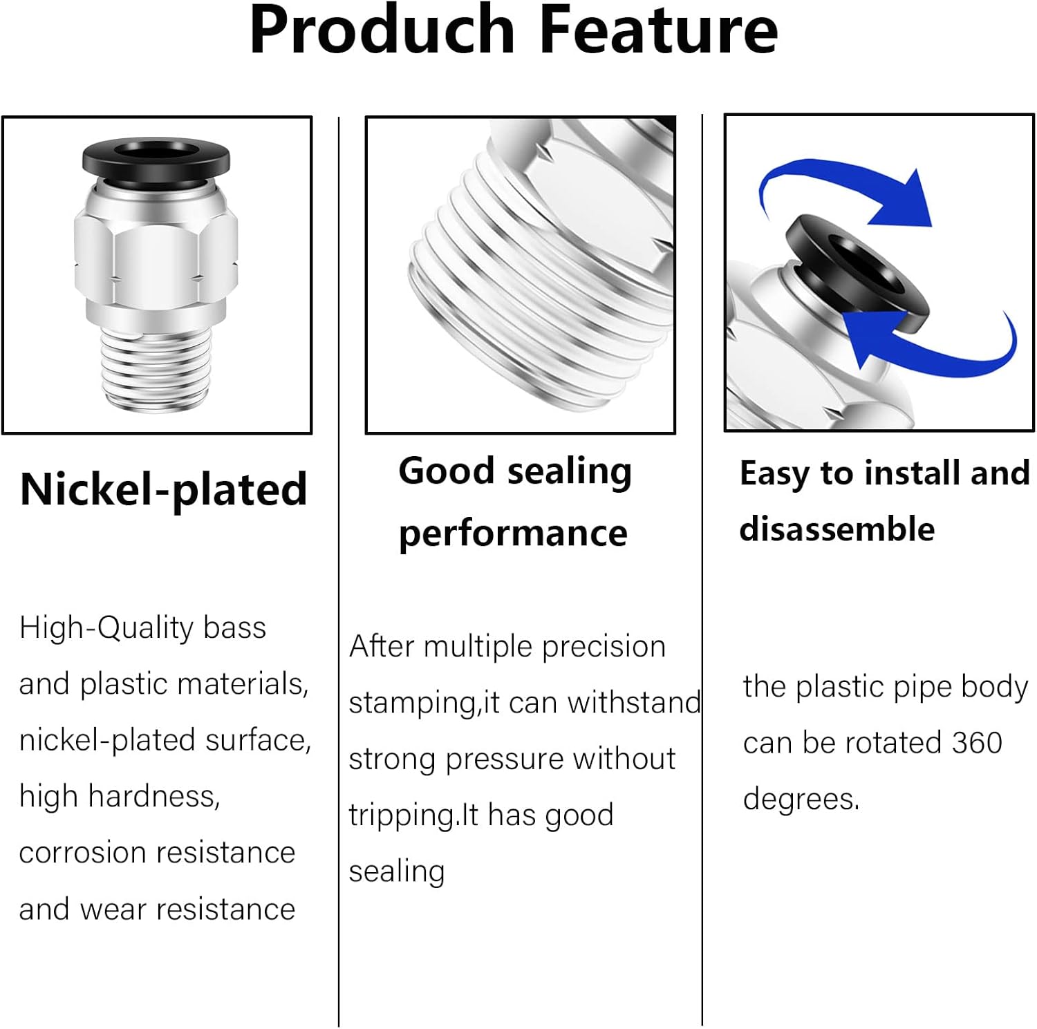 Push to Connect Tube Fitting PC 1/4" Tube Od x 1/8" NPT Thread Quick Connect Air Fittings Pneumatic Connector Straight Push Lock Air Hose Fittings 5Packs