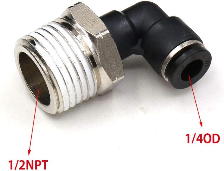 1/2 Npt Push to Connect Air Fitting 1/4 inch OD Tubing Elbow Air Line Quick Connect Fittings Male Threaded 90 Degree Push in Lock Fit Pneumatic Fittings Tube Connector 2Pack