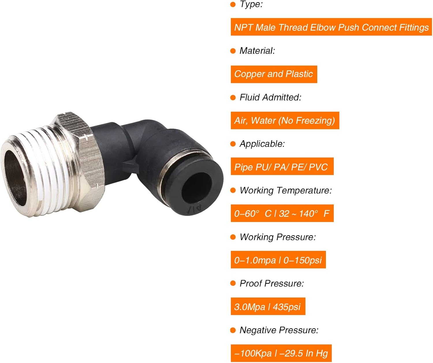 1/2 Npt Push to Connect Air Fitting 1/4 inch OD Tubing Elbow Air Line Quick Connect Fittings Male Threaded 90 Degree Push in Lock Fit Pneumatic Fittings Tube Connector 2Pack
