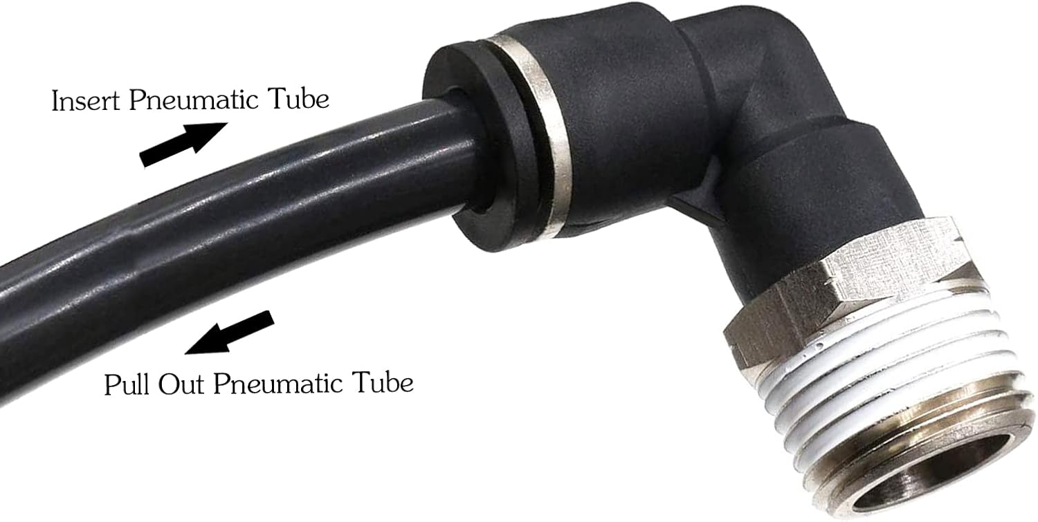 1/2 Npt Push to Connect Air Fitting 1/4 inch OD Tubing Elbow Air Line Quick Connect Fittings Male Threaded 90 Degree Push in Lock Fit Pneumatic Fittings Tube Connector 2Pack