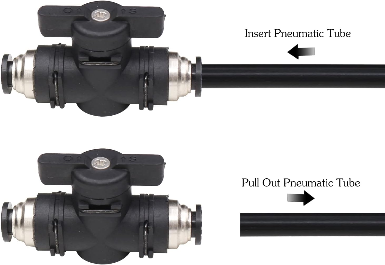 1/4 Push Connect Valve Pneumatic Ball Valve 1/4 inch Tube Quick Connect Valve Straight Union Air Flow Control Valve Tube Fittings air compressor valve 3Pack