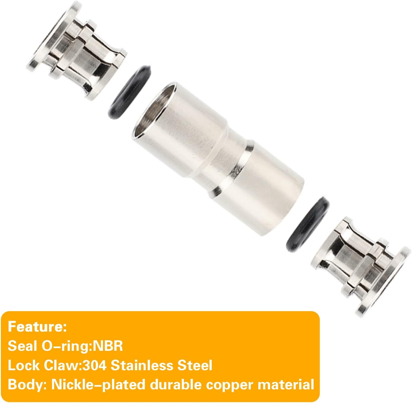 1/4 Union Straight Push to connect fittings Stainless Steel Pneumatic Push Connectors, 1/4" x 1/4" OD Tube Quick Connect Fittings Air Line Fittings for 1/4 inch Tube 2Pack