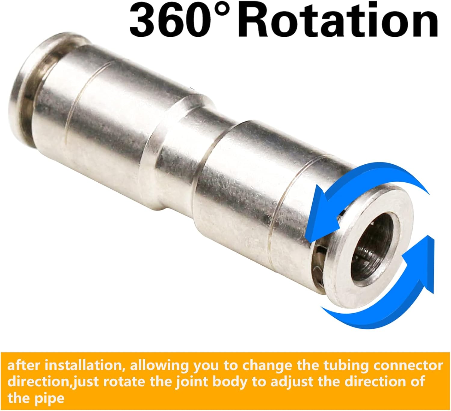 1/4 Union Straight Push to connect fittings Stainless Steel Pneumatic Push Connectors, 1/4" x 1/4" OD Tube Quick Connect Fittings Air Line Fittings for 1/4 inch Tube 2Pack