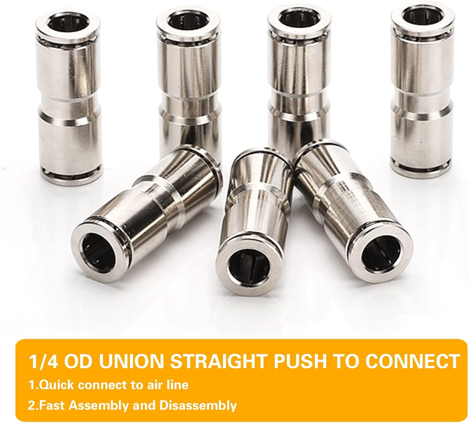 1/4 Union Straight Push to connect fittings Stainless Steel Pneumatic Push Connectors, 1/4" x 1/4" OD Tube Quick Connect Fittings Air Line Fittings for 1/4 inch Tube 2Pack