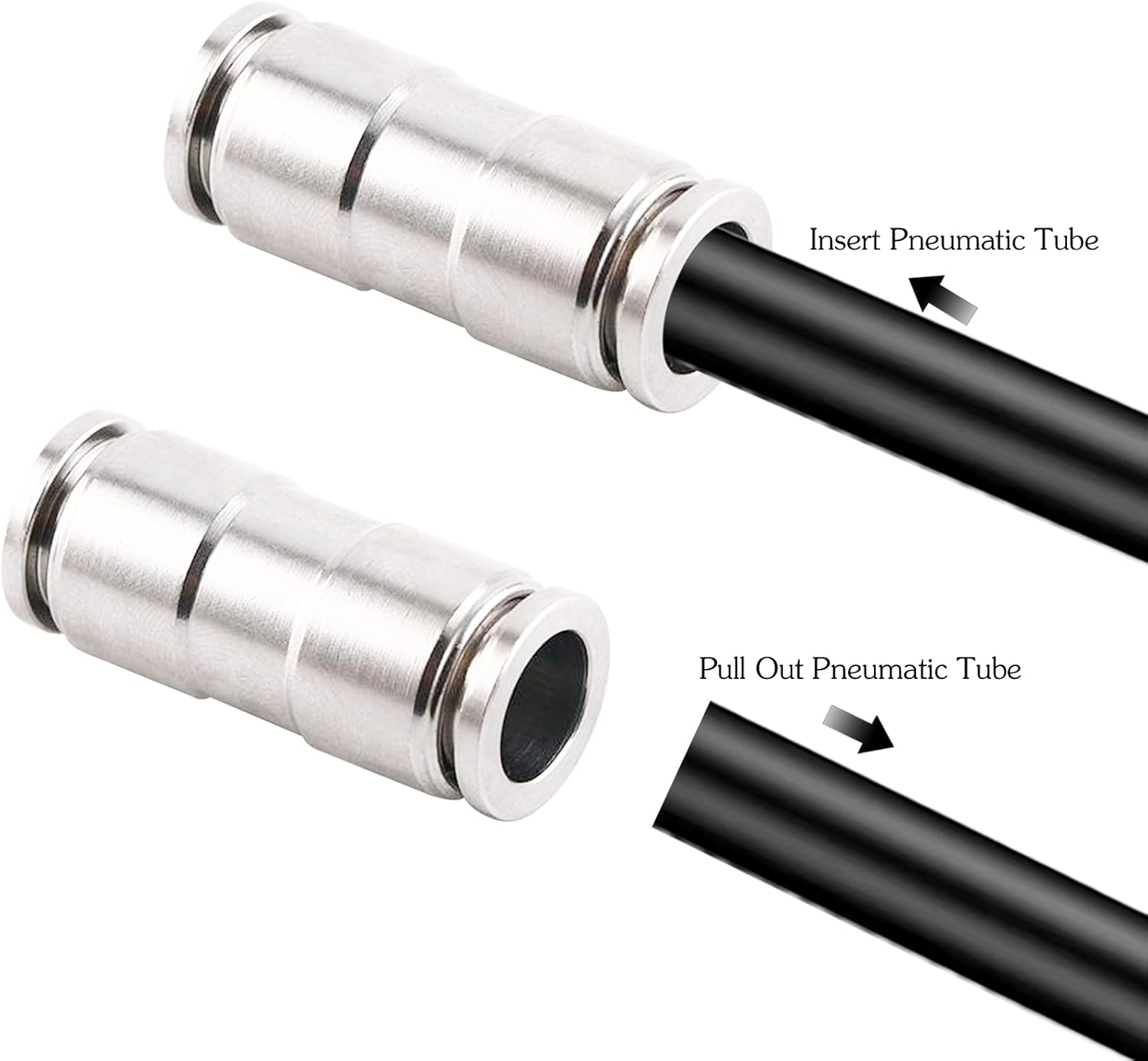 1/4 Union Straight Push to connect fittings Stainless Steel Pneumatic Push Connectors, 1/4" x 1/4" OD Tube Quick Connect Fittings Air Line Fittings for 1/4 inch Tube 2Pack