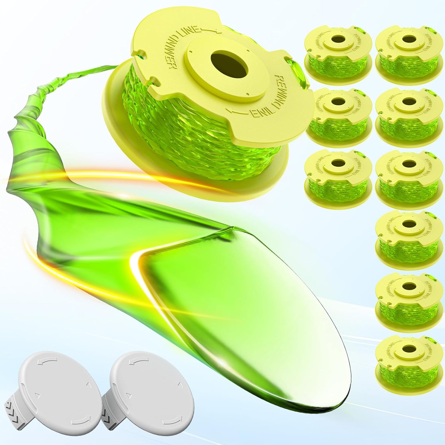 Weed Wacker String Compatible with Ryobi One Plus+ AC80RL3, 0.08'' String Trimmer Refill Line,Weed Eater String Compatible with Ryobi 18V, 24V, 40V Trimmers 10 Replacement Spools, 2 Trimmer Caps