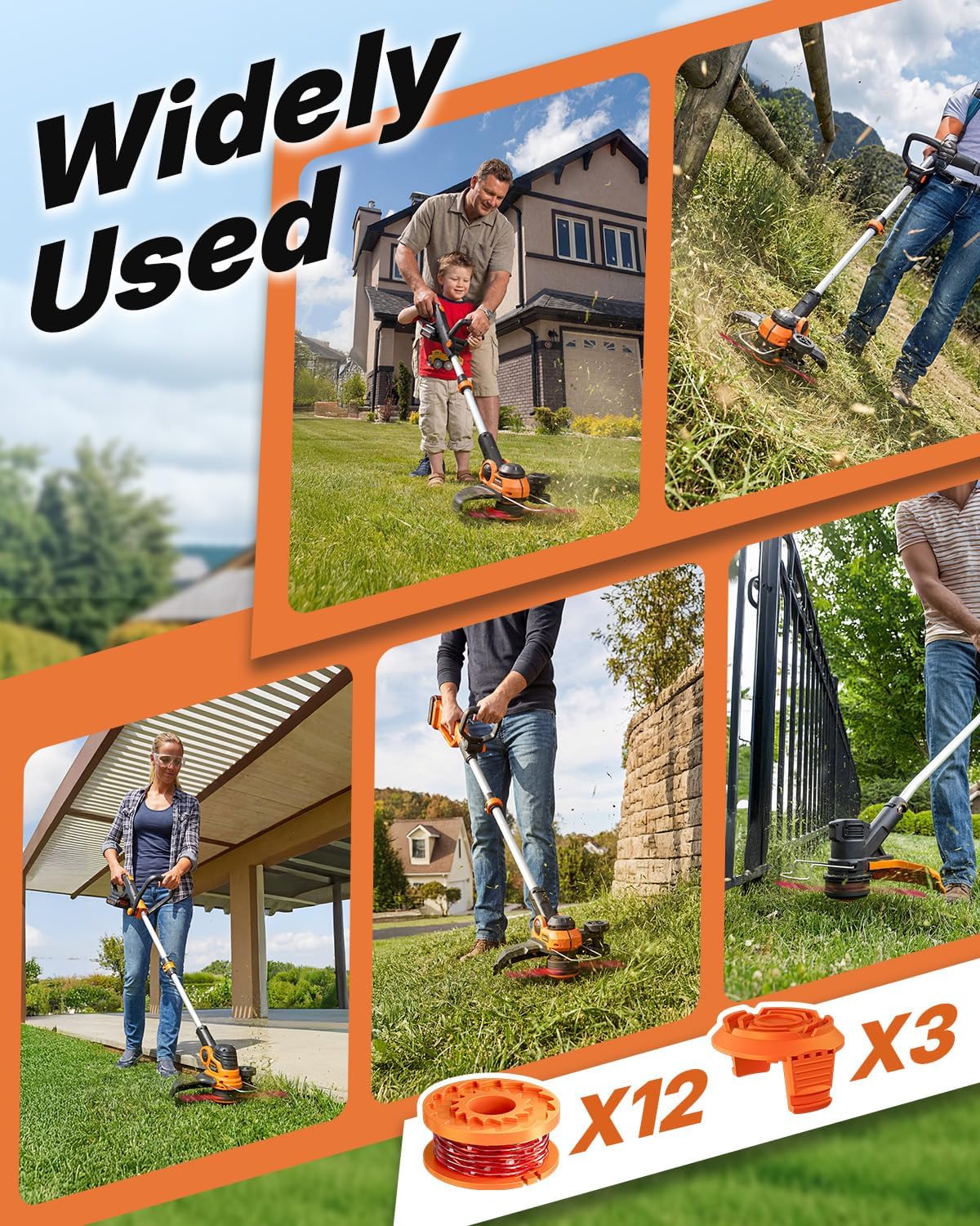 15 Pack WA0010 Replacement Trimmer Line Spool Compatible with Worx Weed Eater, 0.065 inch Trimmer Line Refills for Worx Trimmer,Weed Wacker String Replacement Parts 12 Trimmer Spools,3 Trimmer Caps