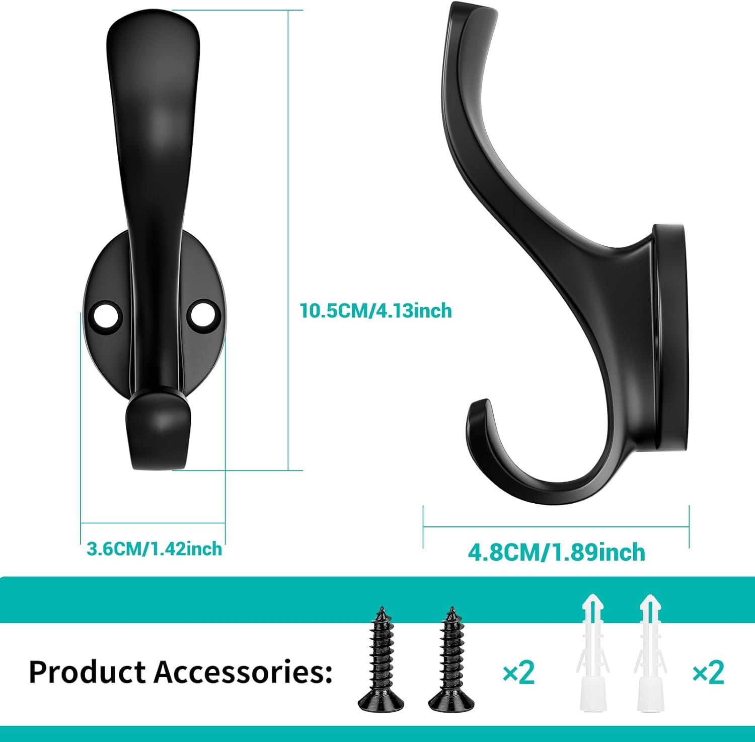 Coat Hooks Heavy Duty - Wall Mount Metal Towel Hooks Screw-in Wall Hooks for Hanging Hat, Towel, Key, Robe, Scarf, Bag, Cap 6 PCS Black