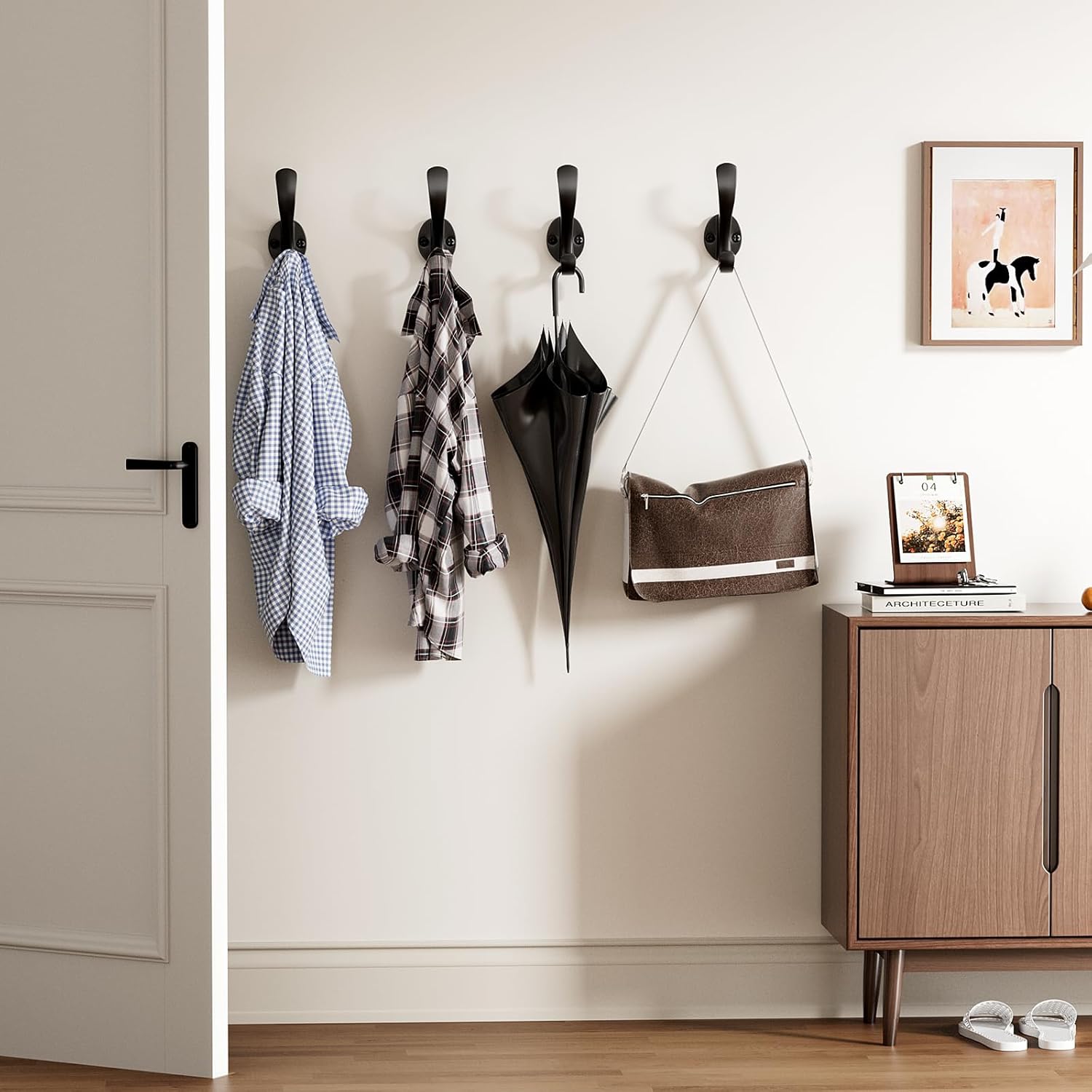 Coat Hooks Heavy Duty - Wall Mount Metal Towel Hooks Screw-in Wall Hooks for Hanging Hat, Towel, Key, Robe, Scarf, Bag, Cap 6 PCS Black