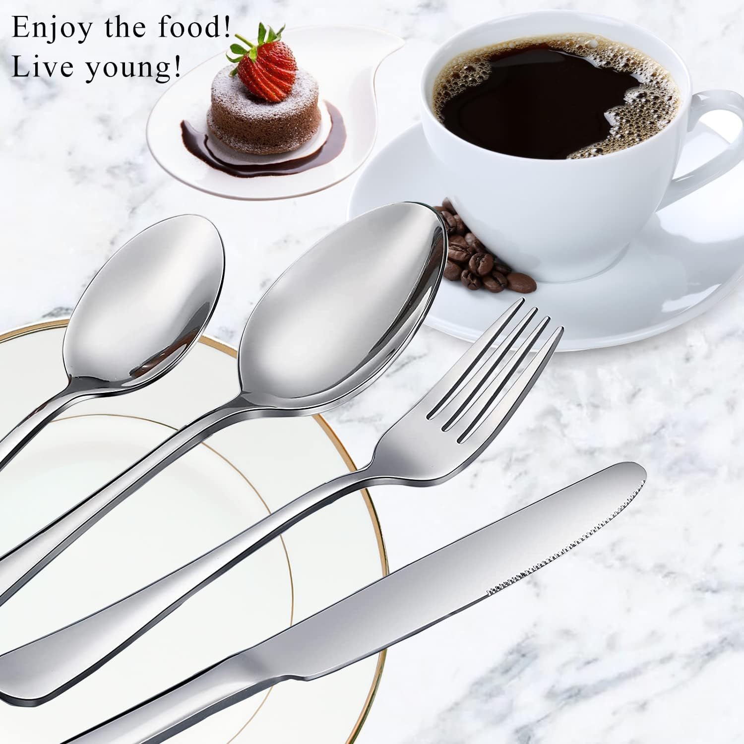 12 Pcs Spoons and Forks Set, Top Food Grade Stainless Steel Forks and Spoons Silverware Set,Forks and Spoons Cutlery Set, Mirror Finish & Dishwasher Safe