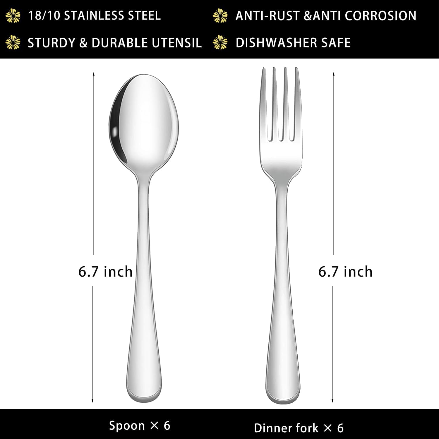 12 Pcs Spoons and Forks Set, Top Food Grade Stainless Steel Forks and Spoons Silverware Set,Forks and Spoons Cutlery Set, Mirror Finish & Dishwasher Safe