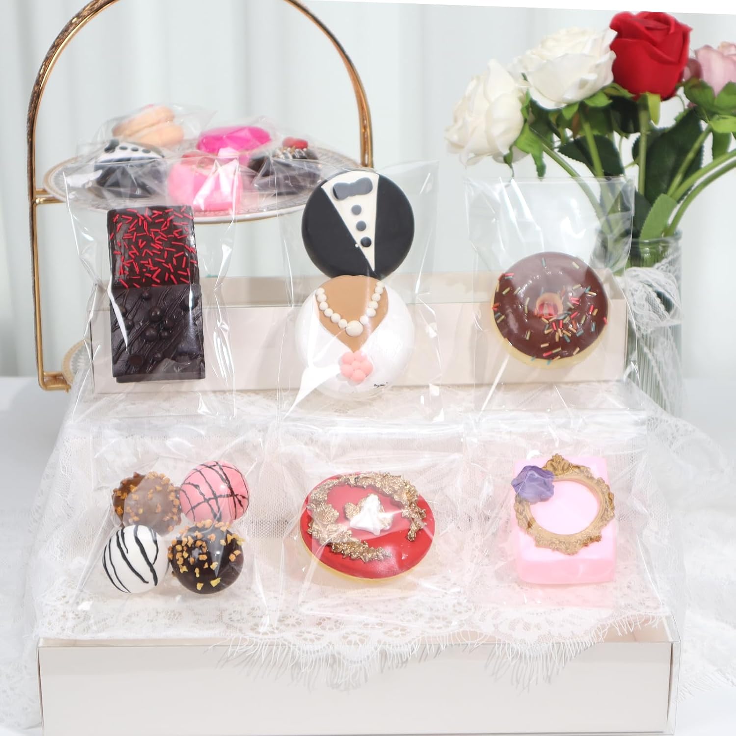 100Pcs 4 x 6 Inch Clear Cellophane Bags for Cookies, Rice Krispie Treats, Macarons, Brownies, Soap, Chocolate Truffles, Candy - Ideal for Wedding & Birthday Party Favors