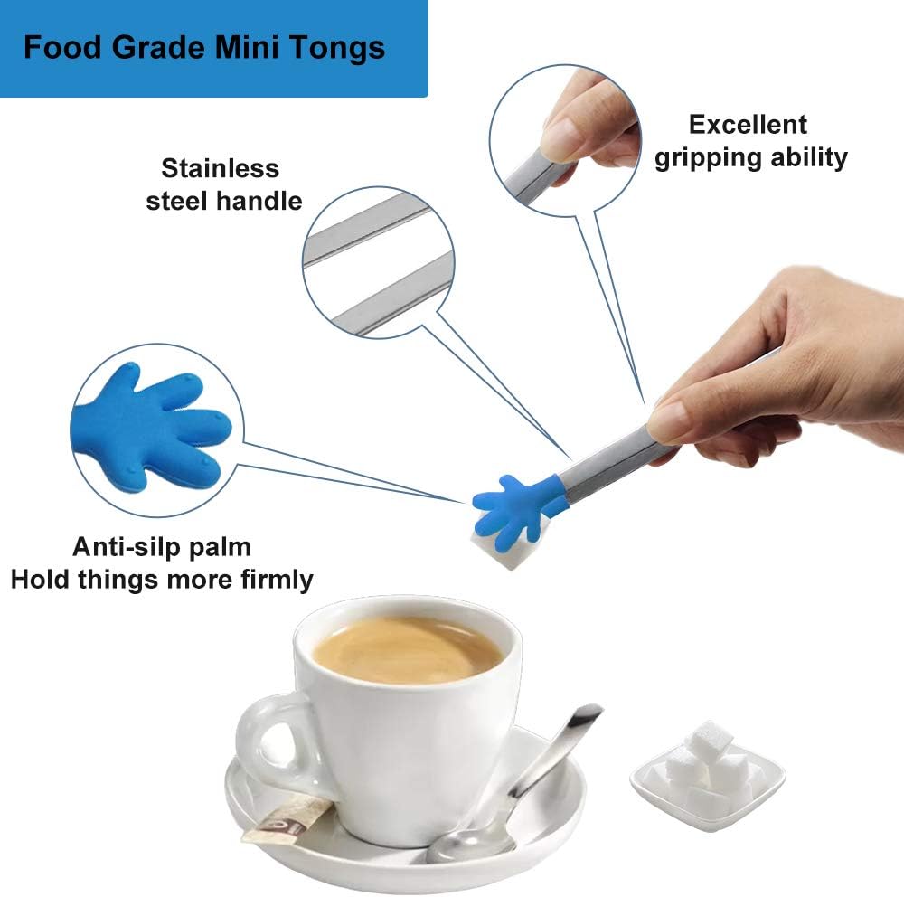 8PCS Silicone Mini Tongs, 5Inch Hand Shape Food Tongs, Colourful Small Kids Tongs for Serving Food, Ice Cube, fruits, Sugar, Barbecue by Palm sharp